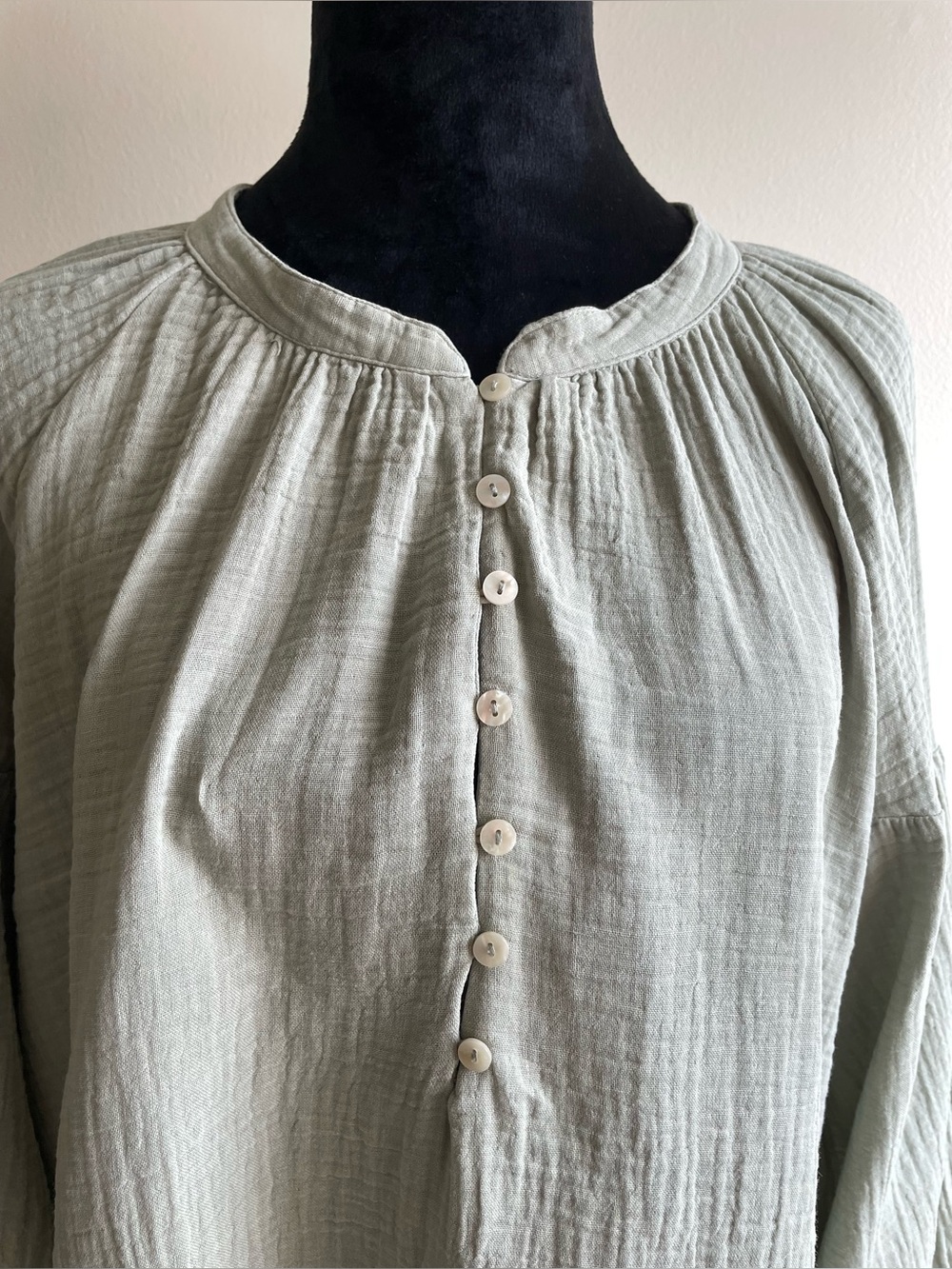 H&M Sage Green 100% Cotton Gauze Oversized Peasant Blouse XL Boho - Picture 4 of 11